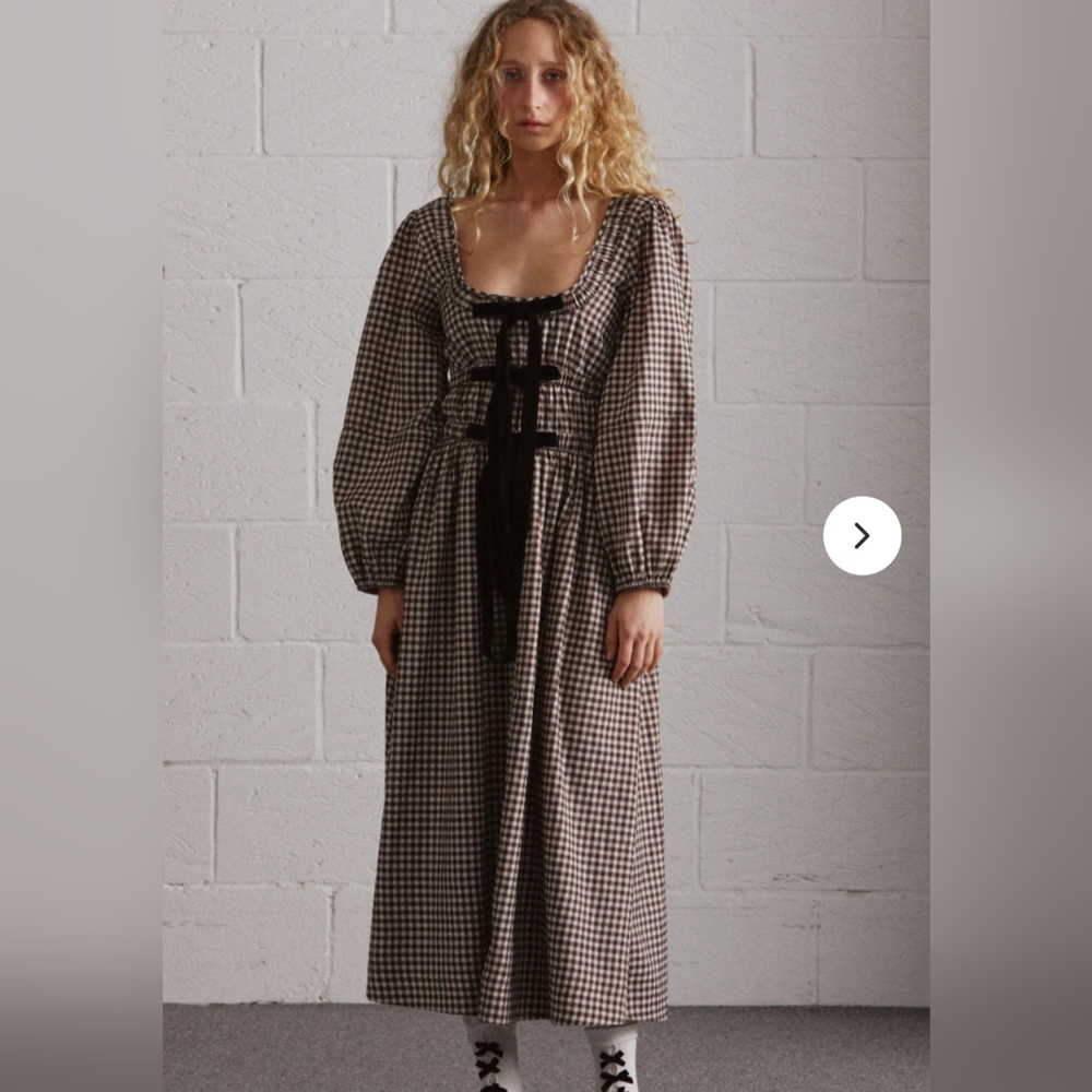 DAKOTA BOW MIDI DRESS - CHOCOLATE CHECK - UK6 / Brown